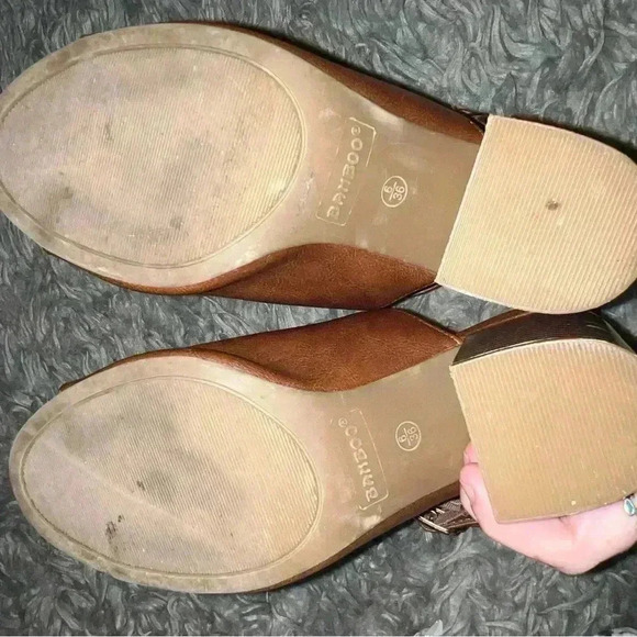 Bamboo Strappy Peep Toe Block Heel Brown Booties, size 6 - Picture 6 of 12